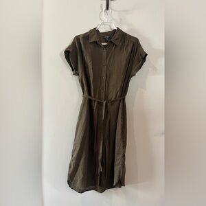 Elegant Olive Green Shirt Dress